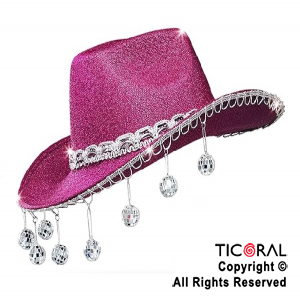 SOMBRERO COWBOY GLITTER DISCO FUCSIA x 1